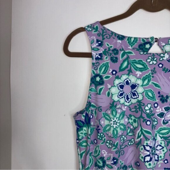Talbots Women’s Medium Purple Green Floral Dress Keyhole Back Stretch Sleeveless - Picture 5 of 9